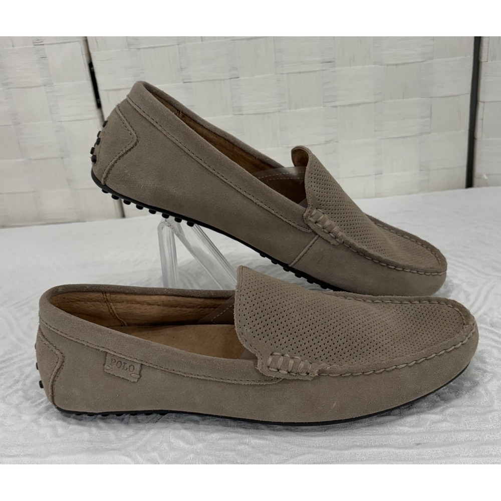 Polo Ralph Lauren Woodley tan perforated leather loafers mens 9.5D